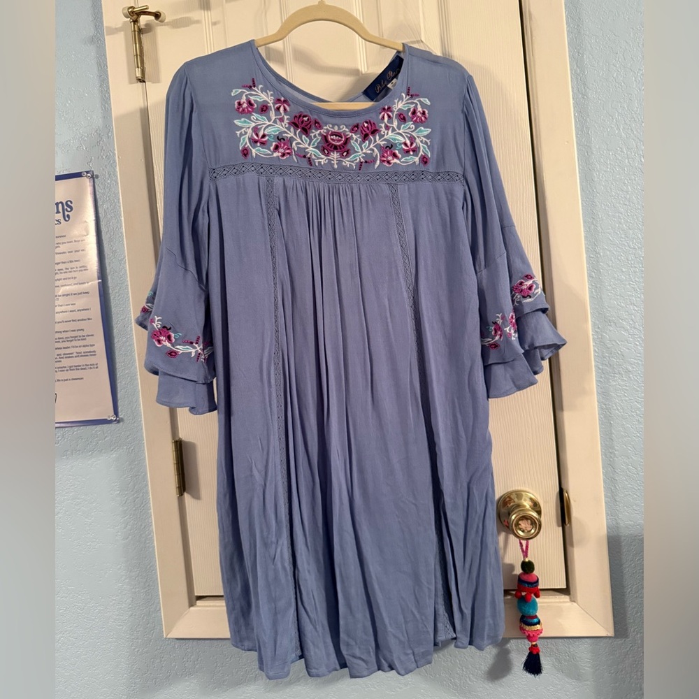 Blue Rain Lavender Dress with Floral Embroidery